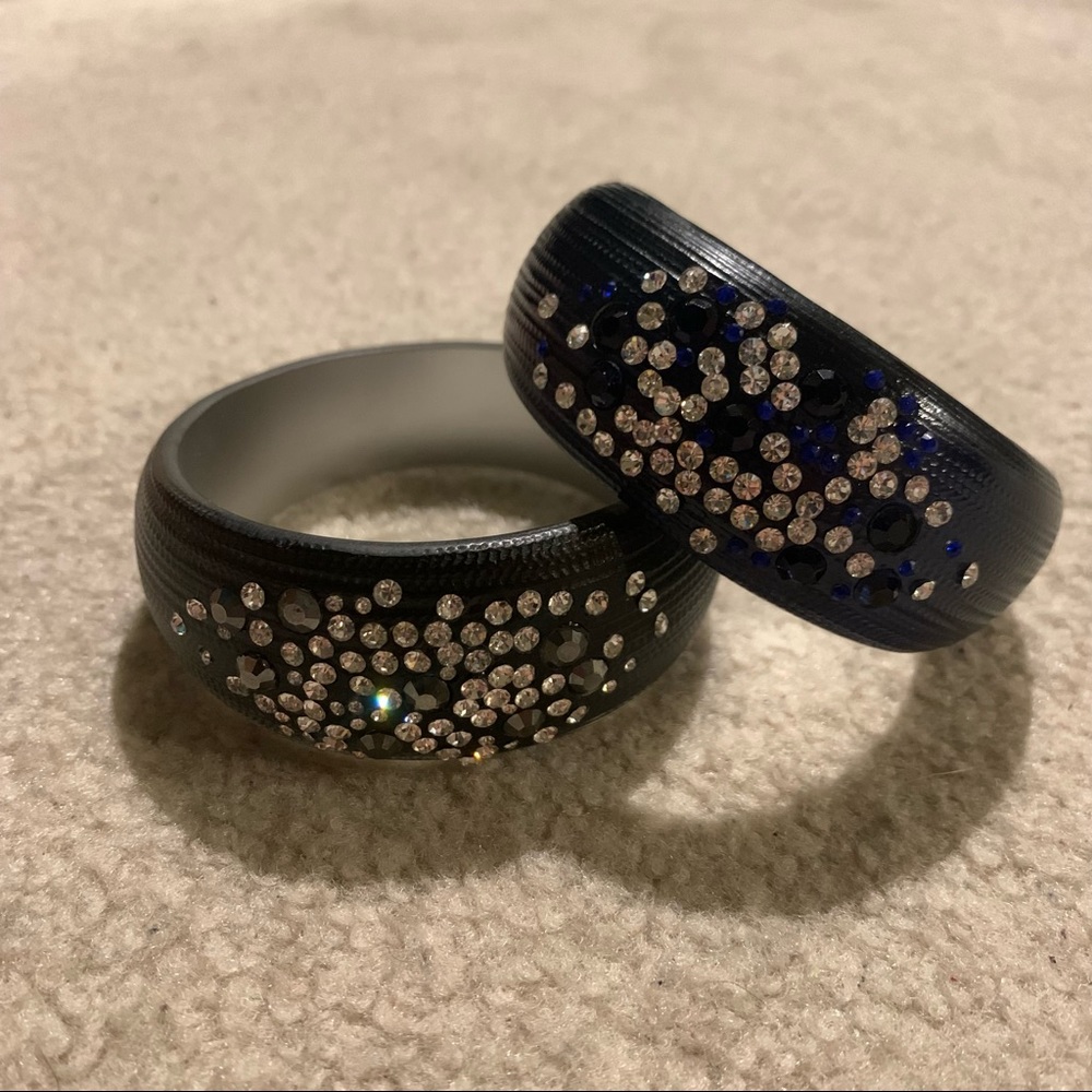set of 2 lucite with crystals bangle bracelets